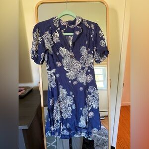 Free People Blue Hawaii Washed Blue Floral Print Short Sleeve Mini Dress size XS